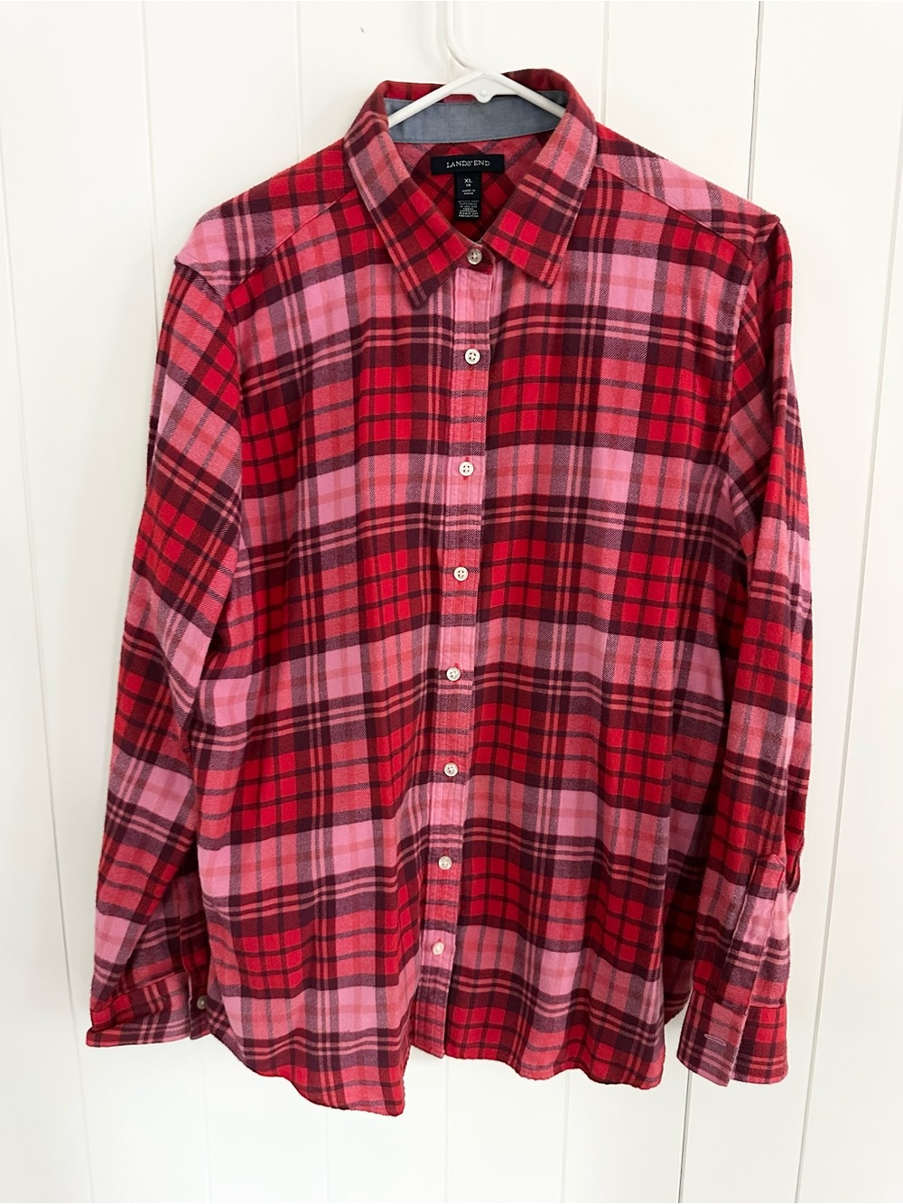 Lands' End Women’s Red and Pink Plaid Flannel Shirt Size XL